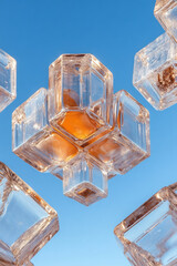 Fototapete - A high-resolution close-up of a crystal lattice structure under a microscope, showcasing the geometric precision and symmetry in solid-state physics,