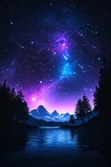 Poster - A peaceful night sky scene with visible constellations and a glowing Milky Way, emphasizing the study of astrophysics and cosmic phenomena,