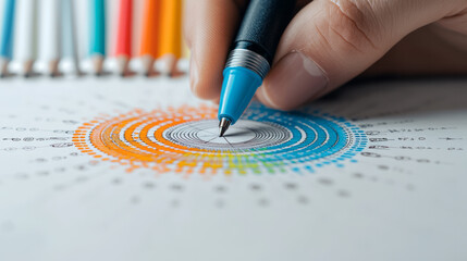 Poster - A detailed close-up of a mathematician's hands sketching intricate fractal patterns on graph paper with colorful pens.