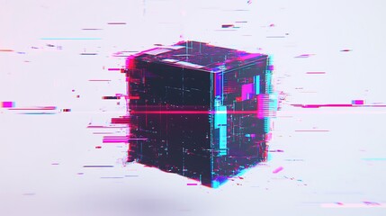 Wall Mural - Glitching Digital Cube Abstract Artwork