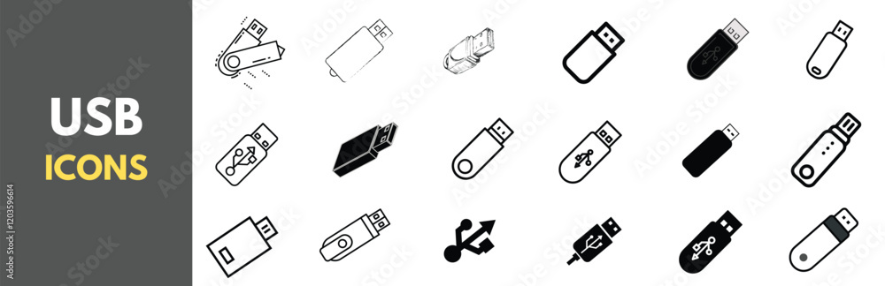 Collection of USB icons for websites, apps, and presentations ...