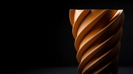 Abstract sculpture with a spiral shape on a black background, a complex design object made of paper