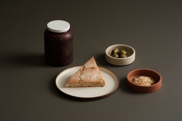 Poster - Simple Tabletop Still Life With Bread Olives and Nuts