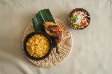 Sticker - Grilled chicken leg served with rice and salad