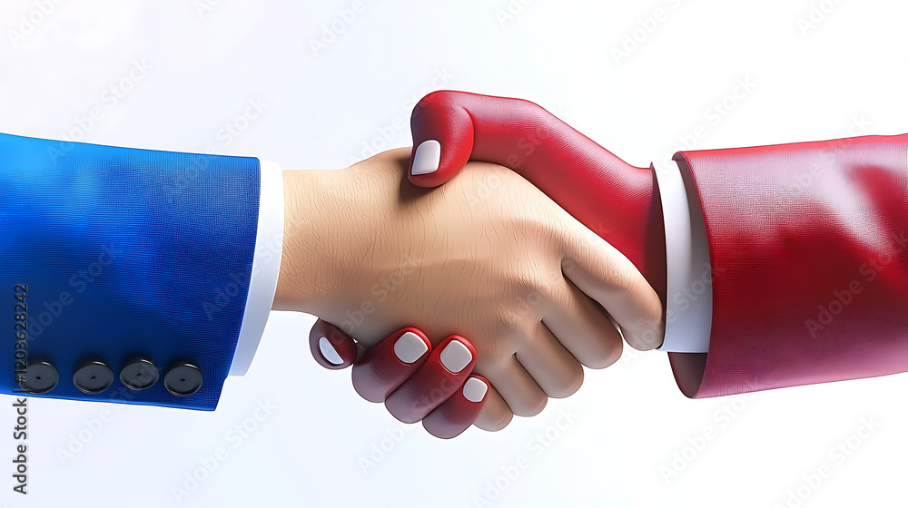 Two people shaking hands with one of them wearing a red jacket ...