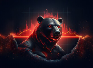 Aufkleber - A majestic black bear, rendered in a dark, almost molten style, is set against a fiery, glowing graph. The image evokes a sense of power and financial volatility.