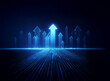 © YiuCheung - Glowing blue arrows ascend from a digital horizon, symbolizing growth, progress, and technological advancement.  A central arrow leads the way.