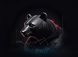 Leinwandbilder - A majestic black bear, rendered in striking detail, is superimposed over a dynamic graph depicting market trends.  The image evokes themes of financial markets and economic power.