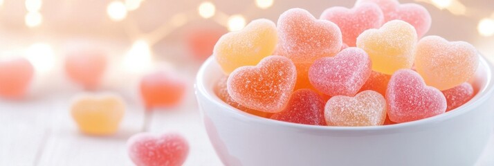 Delightful heart-shaped gummies in a cheerful display inviting sweet indulgence and joy for all ages