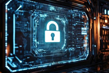 Wall Mural - secure digital environment featuring a lock symbol representing data protection