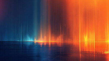 Wall Mural - Vibrant abstract background with blue and orange vertical lines reflecting on water. interplay of colors creates dynamic and energetic atmosphere, perfect for artistic projects