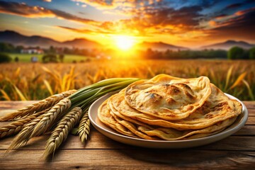 Wall Mural - Delicious Roti Prata on Plate - Double Exposure Food Photography