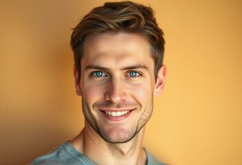 Wall Mural - Portrait of a male with brown hair and bright blue eyes