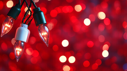 Wall Mural - christmas lights on a red background