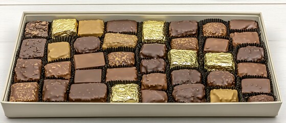 Wall Mural - Assortment of gourmet chocolates in a box.