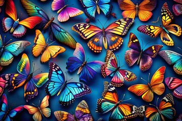 Wall Mural - Elegant Butterflies on Deep Blue: High-Resolution Print-Ready Stock Photo