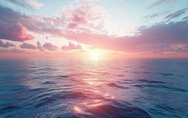 Canvas Print - Pink sunset over calm ocean water.