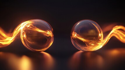 Wall Mural - Glowing Orbs with Energetic Light Trails in Dark Environment