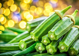 Canvas Print - Fresh Okra with Bokeh Background - Vibrant Green Vegetable Stock Photo