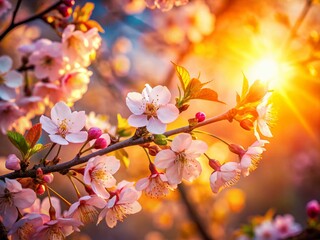 Wall Mural - Golden Sunlight Dappled Through Blooming Tree Branches - Candid Spring Nature Photography