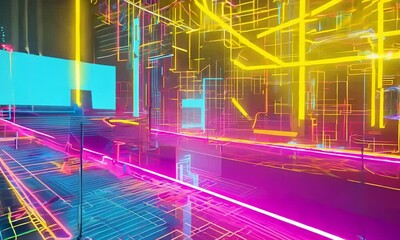 Wall Mural - abstract digital art with vibrant colors and geometric shapes creating a modern aesthetic background