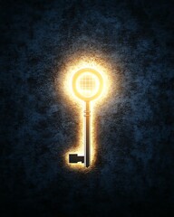 Canvas Print - Glowing keyhole key on dark background.