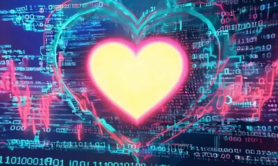 Wall Mural - vibrant abstract digital heart: a fusion of colorful light and data patterns in a modern artistic re