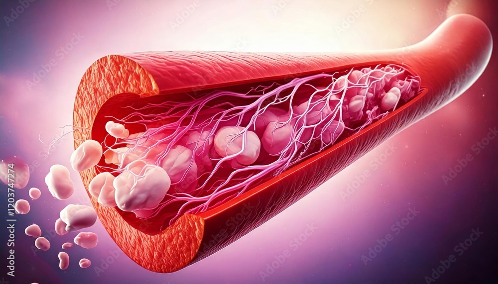 Cholesterol blocked artery. The accumulation of cholesterol in the ...