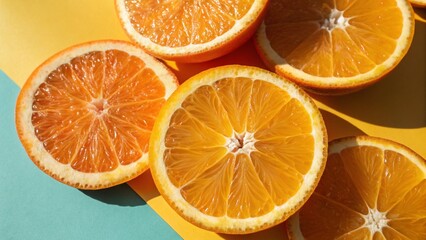 Canvas Print - Juicy Orange Slices on Vibrant Background - Fresh Citrus Fruit Photography