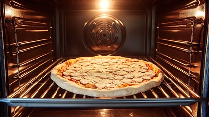 Wall Mural - Pizza baking in a domestic oven. (1)