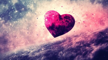 Wall Mural - Celestial Heart A Pink Heart-Shaped Planet in a Galaxy of Stars and Stardust.
