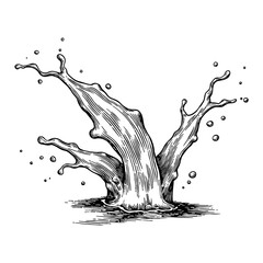Wall Mural - water splash with engrave detailed black and white outline line art drawing and droplet effect