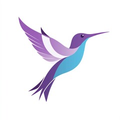 Wall Mural - Stylized purple hummingbird flying against a white backdrop for general graphic use