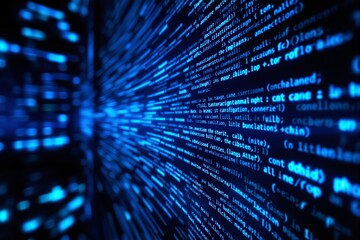 Wall Mural - Abstract image of flowing blue code and data on a black background.