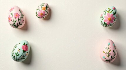 Floral Decorated Eggs on a Light Background, Perfect for Springtime Festivities and Celebrations