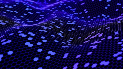 Poster - Futuristic Hexagonal Grid Pattern with Blue and Black Tones