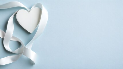 Canvas Print - White heart and ribbon on blue background.