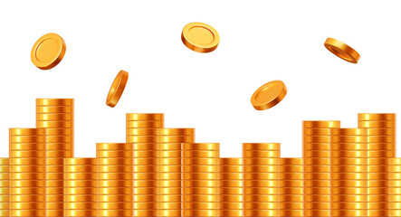 Wall Mural - 3d golden coin stack. money yellow pile. stock vector illustration on isolated background