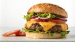 © Janmo - A classic cheeseburger with a juicy beef patty melted American cheese lettuce tomato and onion on a toasted bun, classic cheeseburger, melted American, toasted bun, juicy beef