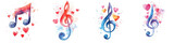 Cheerful Watercolor Clipart of Music Notes with Stitched Hearts for Creative Projects and Artistic Designs