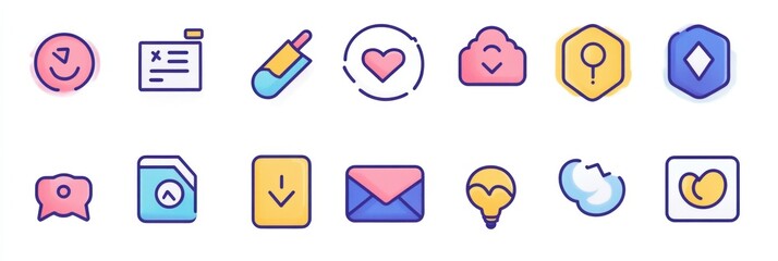 Fototapete - Modern digital icons representing various app functionalities in vibrant colors and simple designs. Generative AI