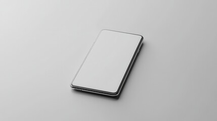 Blank mockup template of a slim smartphone on a neutral background, surrounded by subtle reflections and minimalist shadows.
