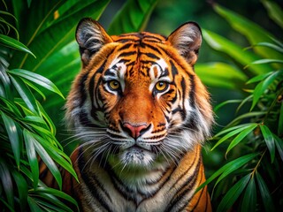 Wall Mural - Majestic Bengal Tiger Portrait: Wild Cat in Lush Jungle