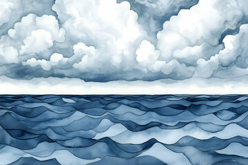 Sticker - Ocean watercolor, stormy sky, waves, design