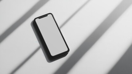 Wall Mural - Blank mockup template of a sleek smartphone on a light neutral background, with minimalistic shadows and soft highlights.