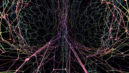 Leinwandbilder - Abstract Digital Brain Wireframe Network Mesh in Red and Blue Gradient