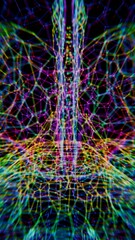 Poster - Abstract Digital Brain Wireframe Network Mesh in Red and Blue Gradient