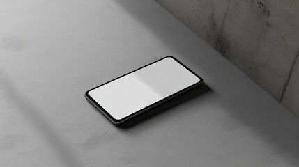 Wall Mural - Blank mockup template of a modern smartphone on a plain gray surface, with clean shadows and neutral lighting.