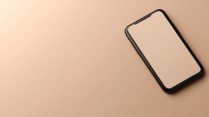 Wall Mural - Blank mockup template of a smartphone resting on a neutral beige background, with soft shadows and clean lines.