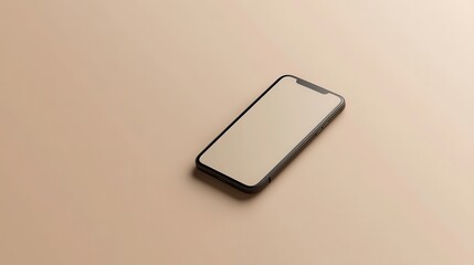 Wall Mural - Blank mockup template of a smartphone resting on a neutral beige background, with soft shadows and clean lines.